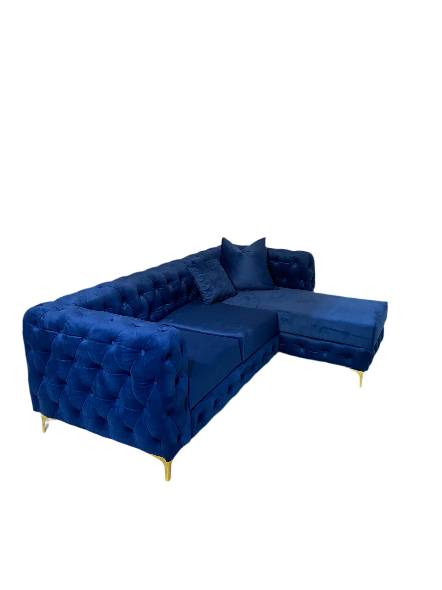 Monaco 3 seater right hand chaise end in royal blue velvet