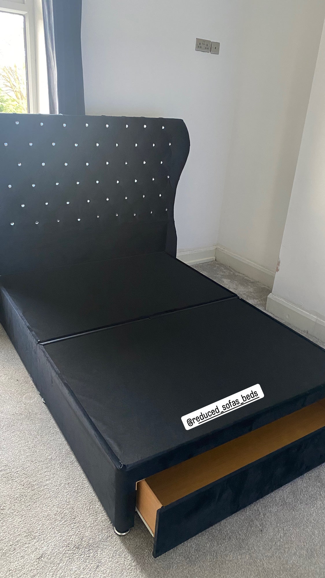 Oxford wing-back floor standing headboard with divan base & Footend large drawer