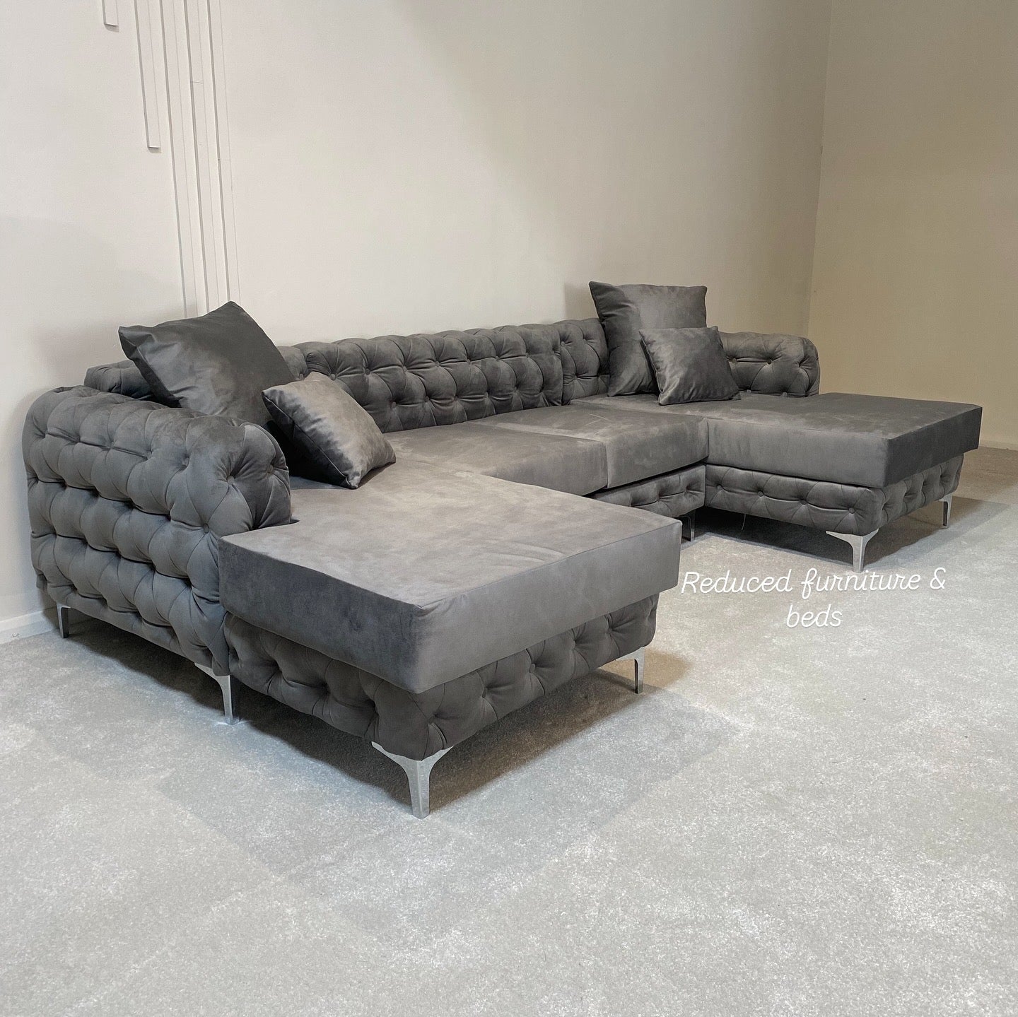 Monaco 4 seater double open chaise end (coffee grey velvet)