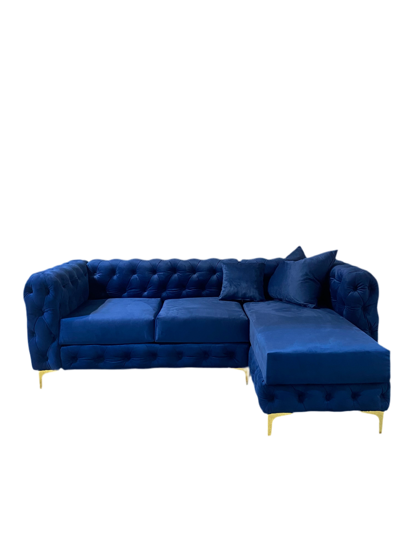 Monaco 3 seater right hand chaise end in royal blue velvet