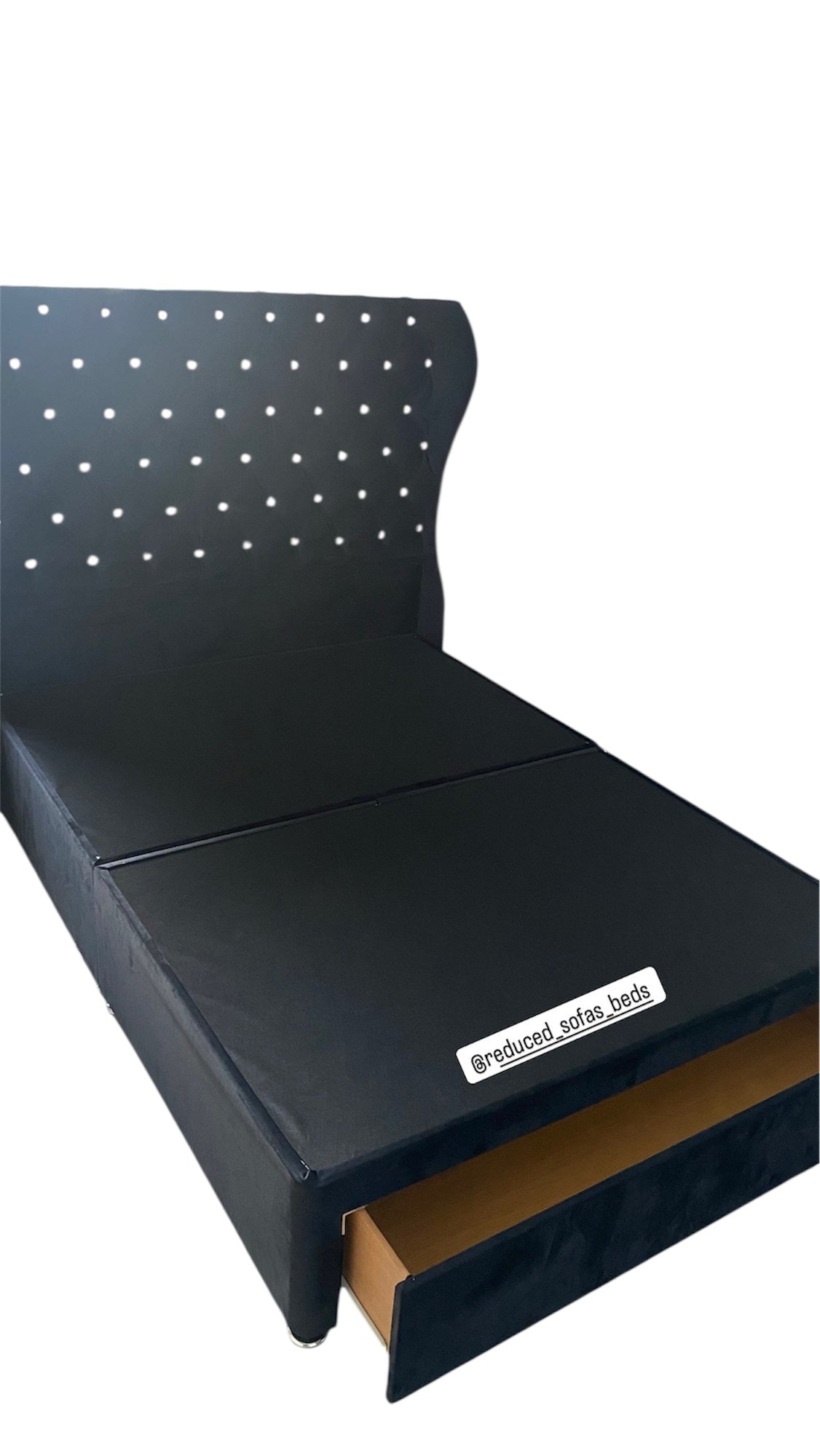 Oxford wing-back floor standing headboard with divan base & Footend large drawer
