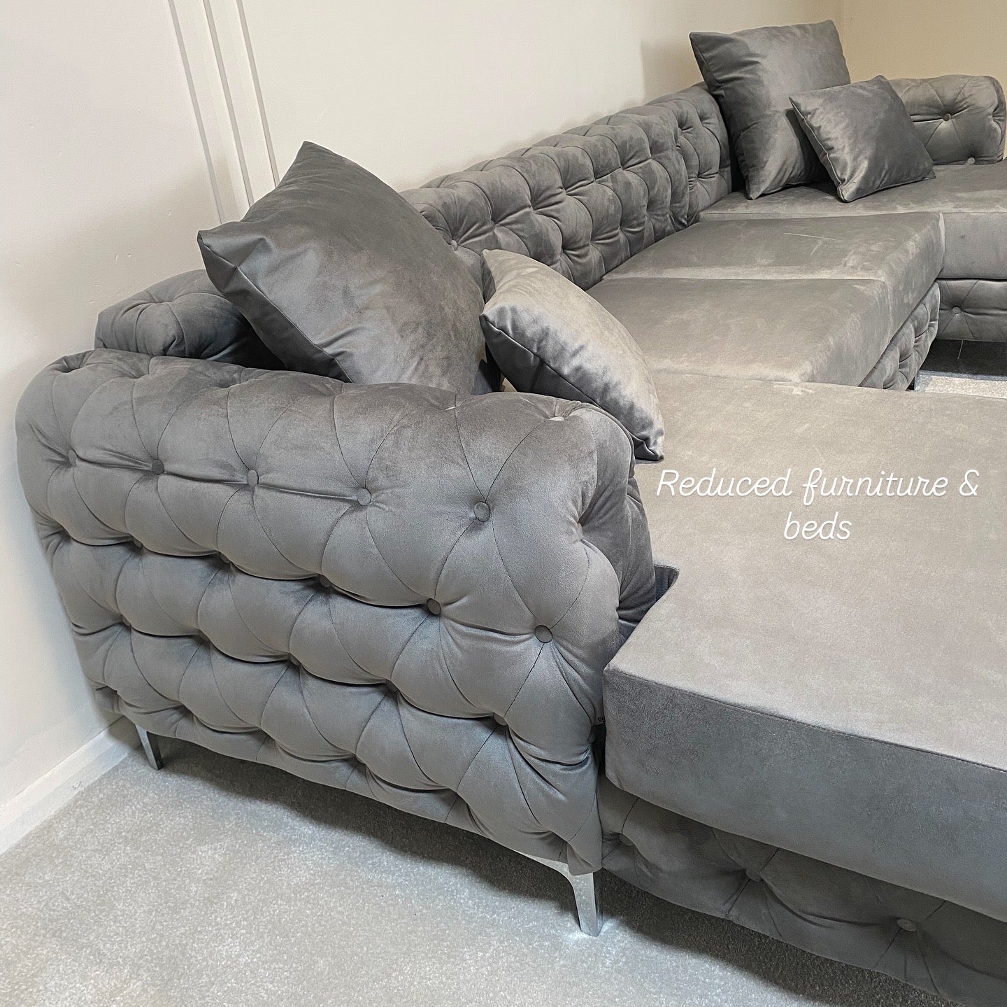 Monaco 4 seater double open chaise end (coffee grey velvet)