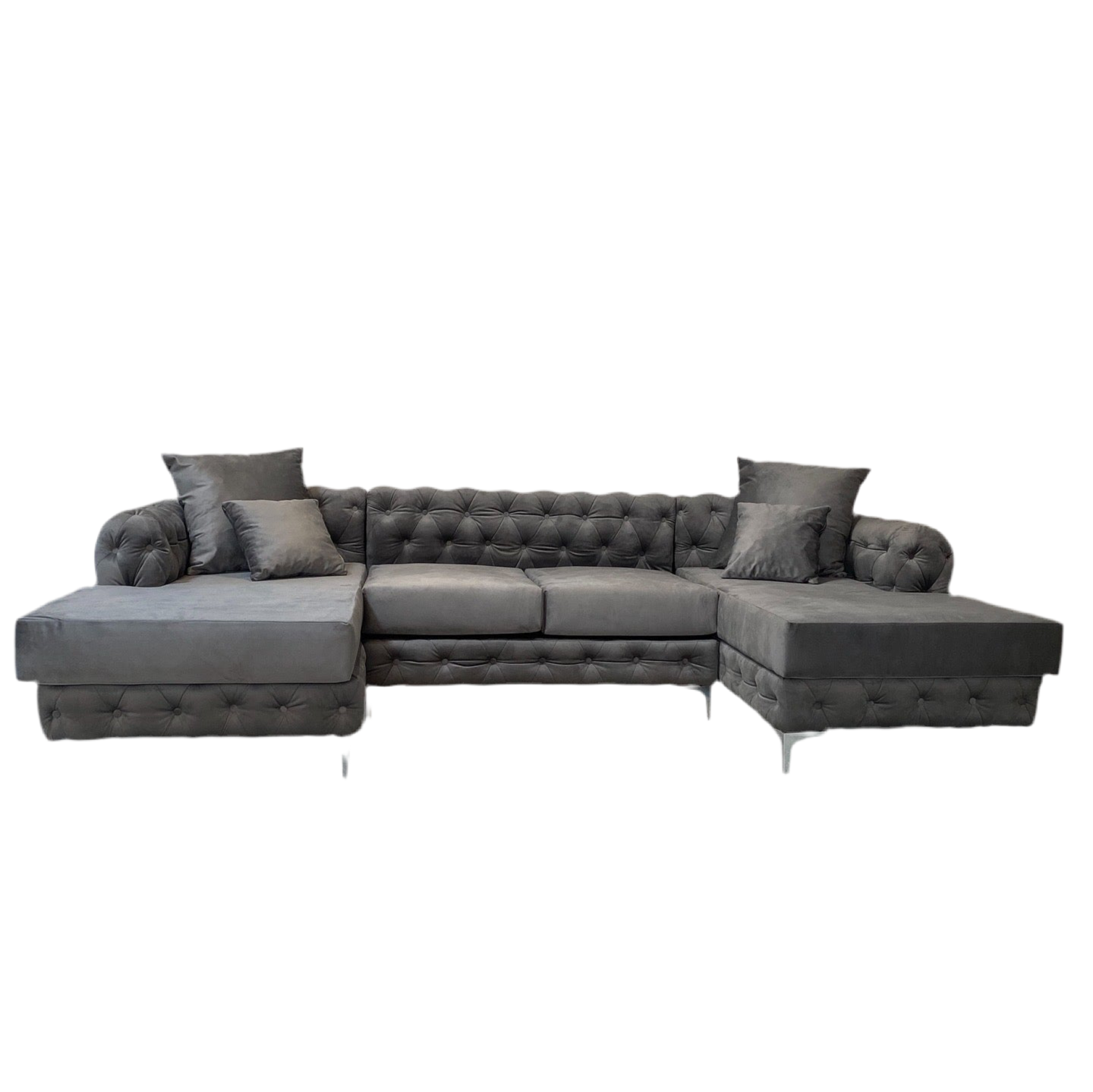Monaco 4 seater double open chaise end (coffee grey velvet)