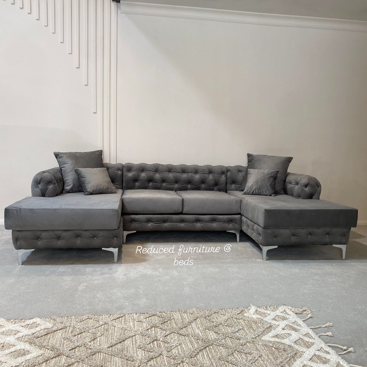 Monaco 4 seater double open chaise end (coffee grey velvet)