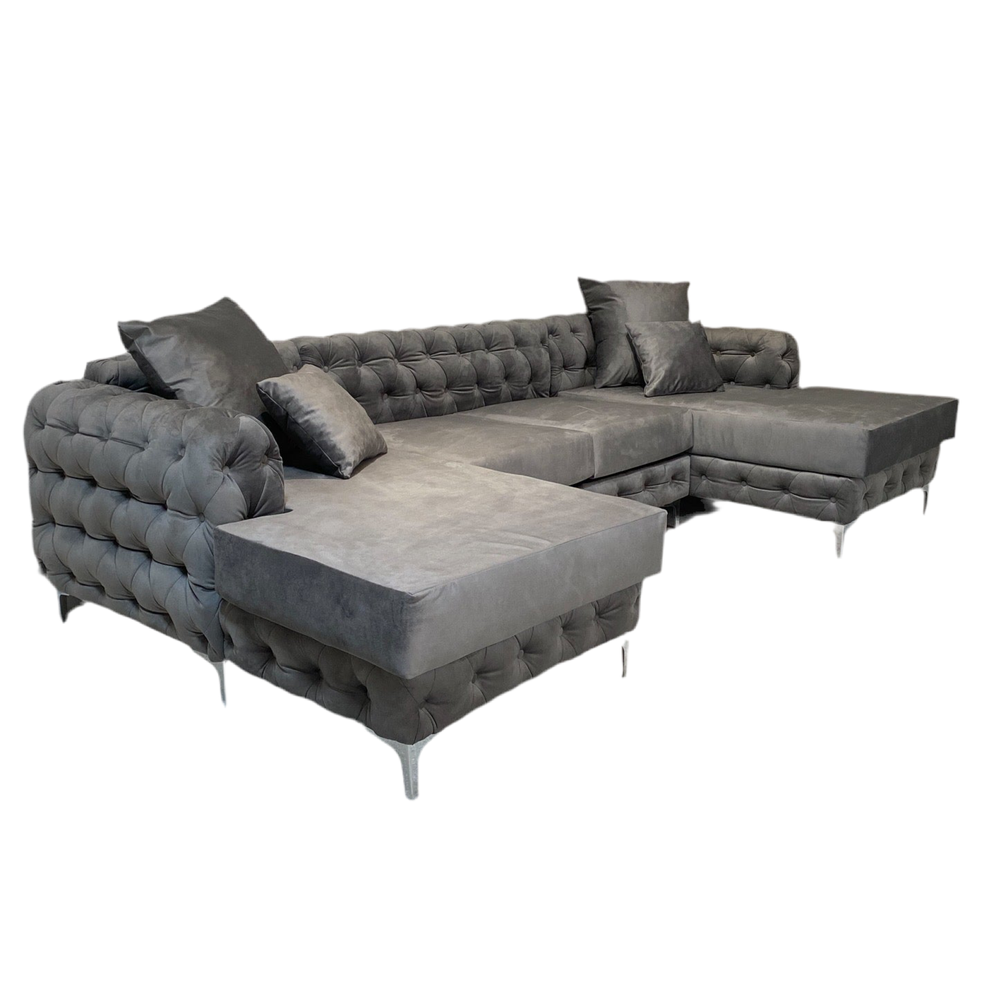 Monaco 4 seater double open chaise end (coffee grey velvet)
