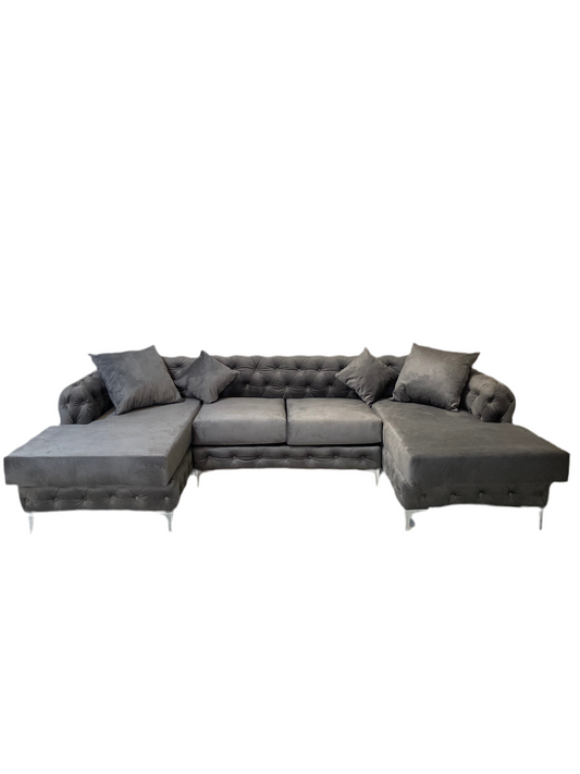 Monaco 4 seater double open chaise end (coffee grey velvet)