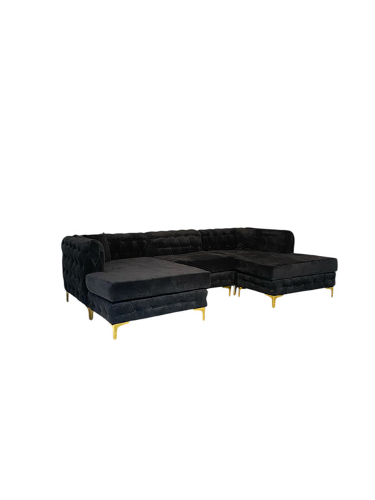 Monaco 4 seater double open chaise end (black Naples material)