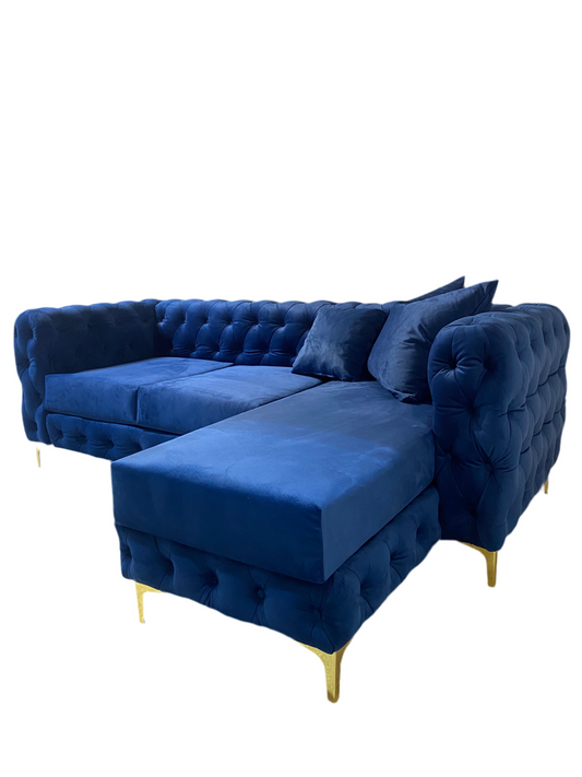 Monaco 3 seater right hand chaise end in royal blue velvet